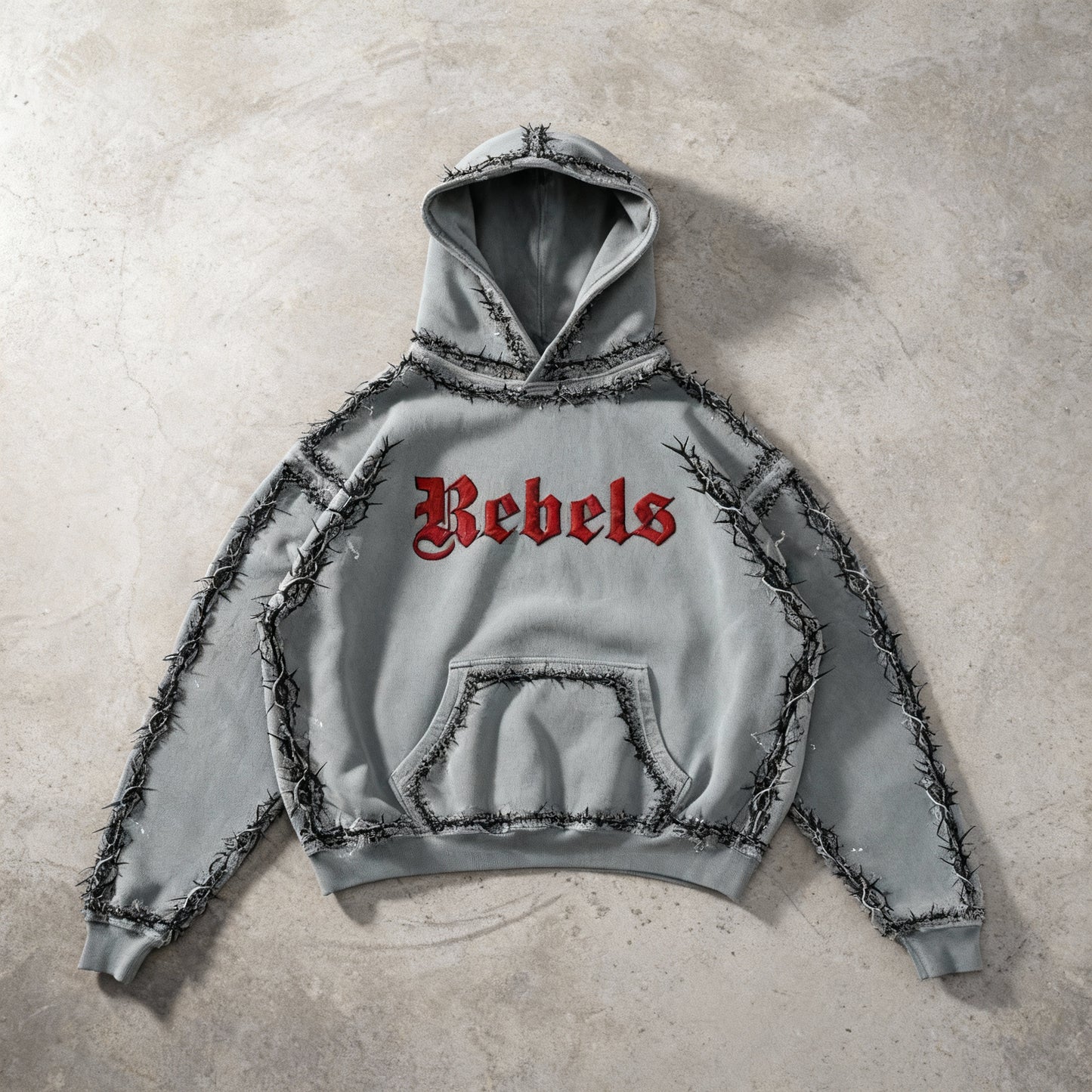 Grey Rebels – Heavyweight Hoodie : Thorns Embroidered