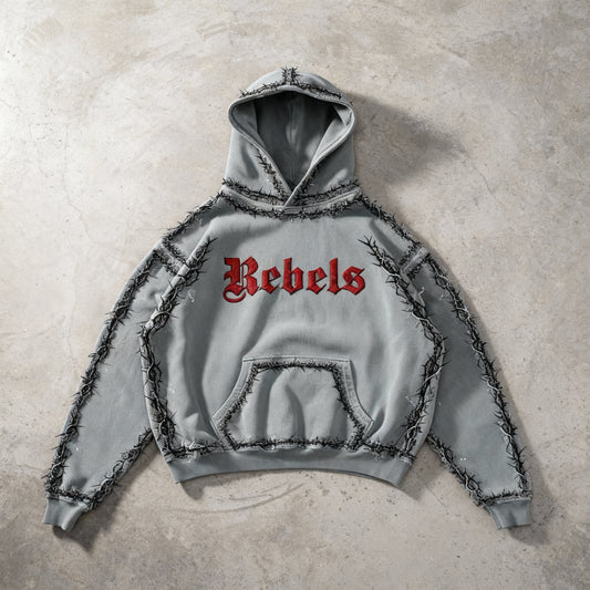 Grey Rebels – Heavyweight Hoodie : Thorns Embroidered