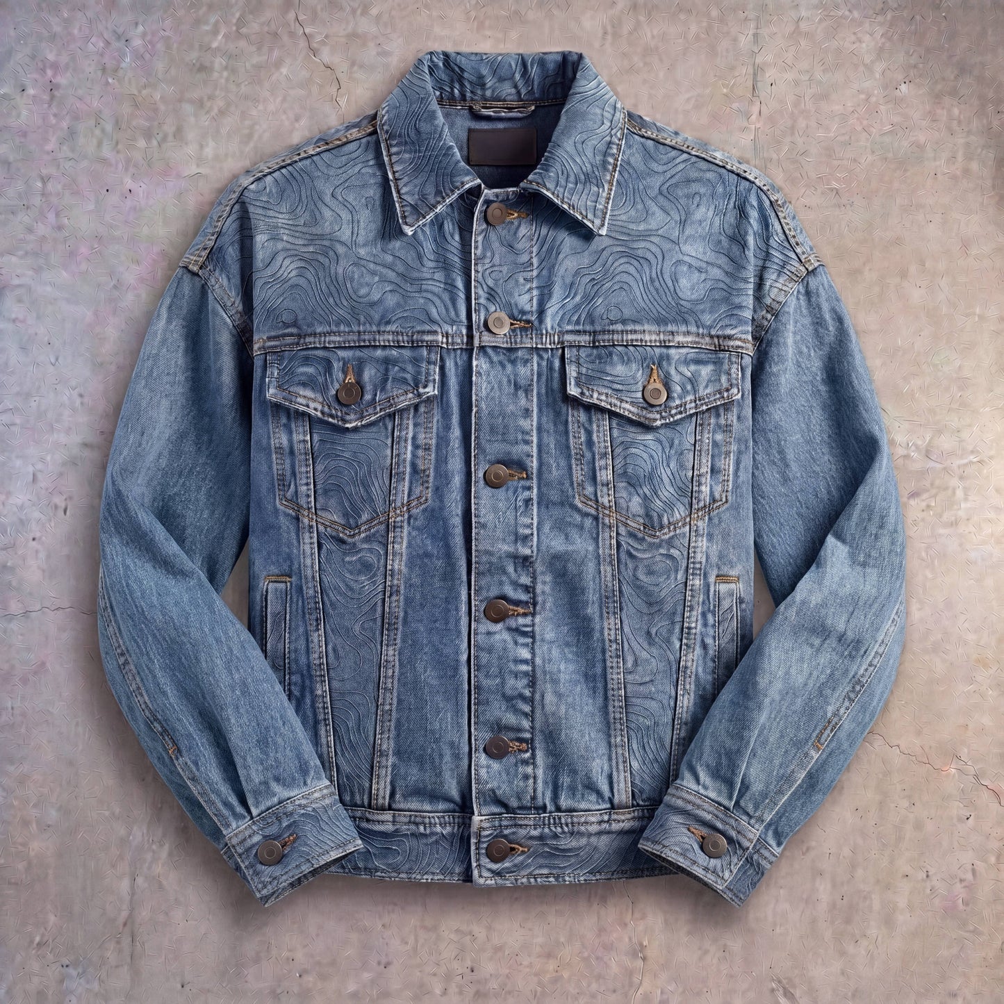 Persona Textured Denim Jacket : Topographic Design