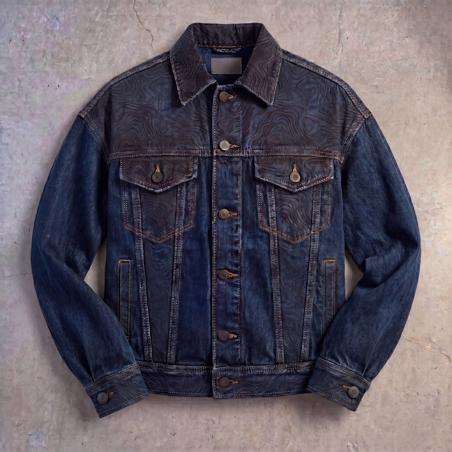 Persona Textured Denim Jacket : Topographic Design