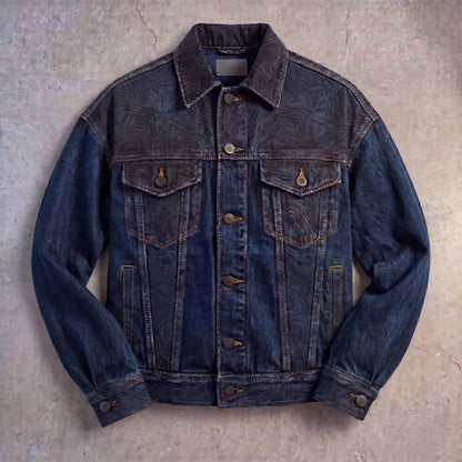 Persona Textured Denim Jacket : Topographic Design