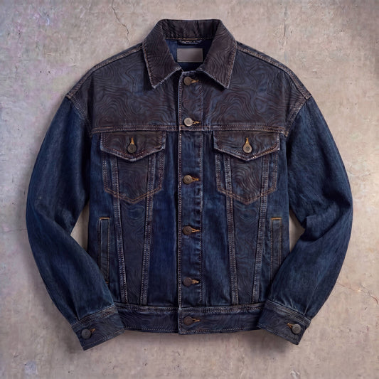 Persona Textured Denim Jacket : Topographic Design