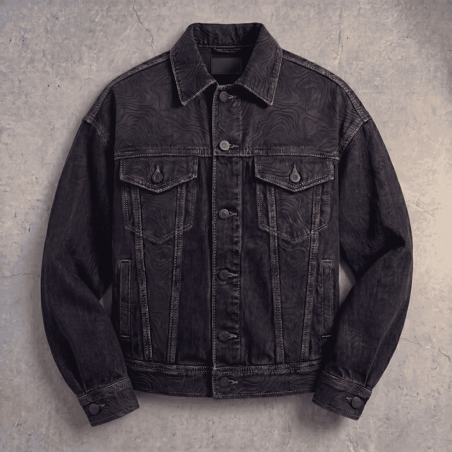 Persona Textured Denim Jacket : Topographic Design