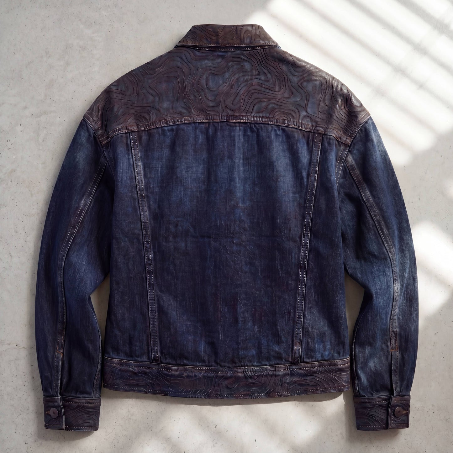 Persona Textured Denim Jacket : Topographic Design